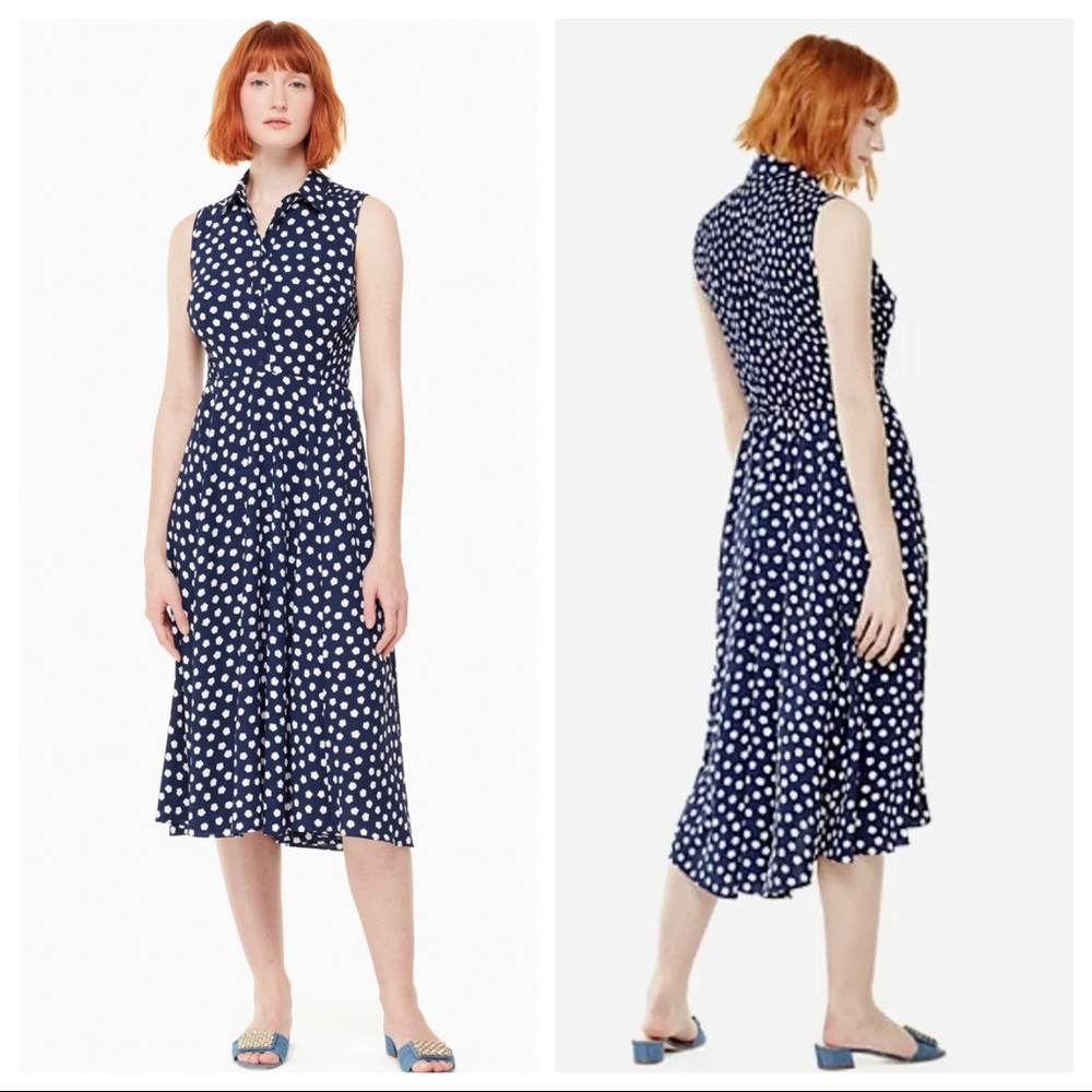 Kate Spade Navy Cloud Print Collared Smocked Top Midi Dress Size 2 EUC